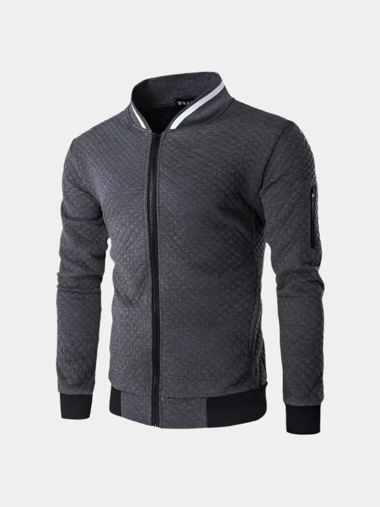 Textured Casual Bomber Jacket - Iron & Oak
