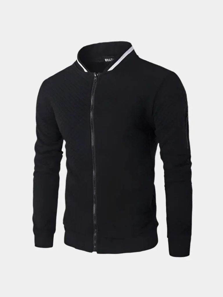 Textured Casual Bomber Jacket - Iron & Oak