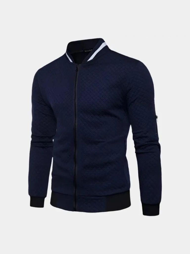 Textured Casual Bomber Jacket - Iron & Oak