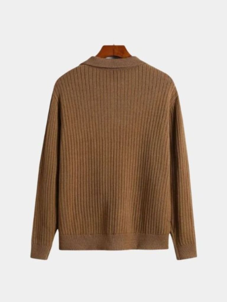V-Neck Polo Pullover Ribbed - Iron & Oak